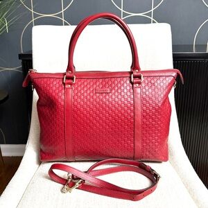 Authentic Gucci 2Way tote bag Guccissima red leather removable strap bag